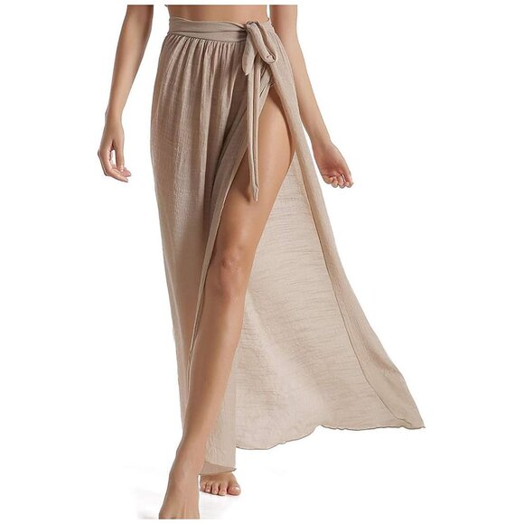 Beach Sarong Pareo Womens Semi-Sheer Swimwear Khaki 55 - Picture 3 of 6